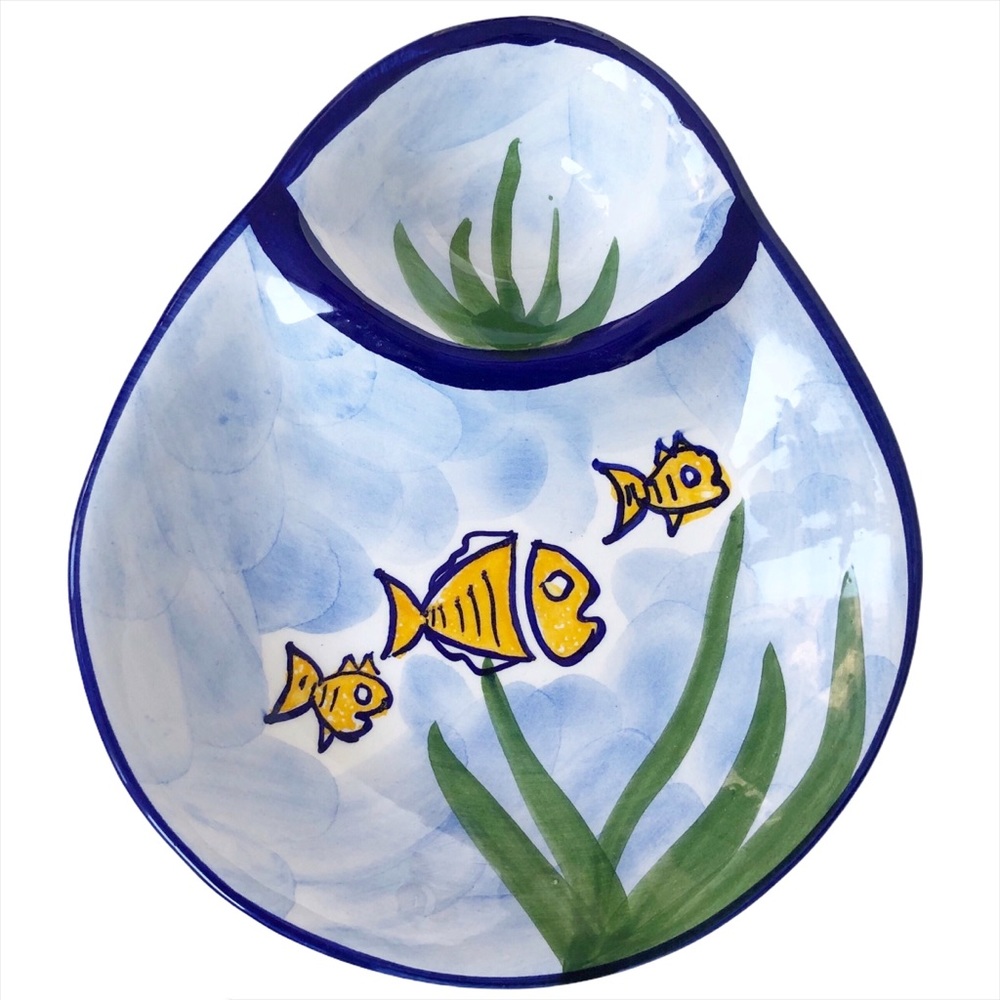 Algarve Portugal Hand Painted Olive Divided Dish
